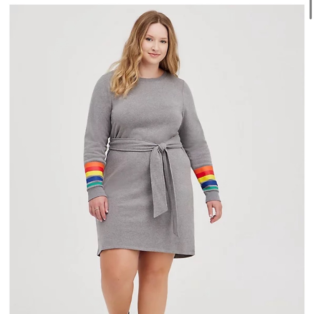 NWT Torrid Shift Dress - Cozy Fleece Rainbow Cuffed Grey